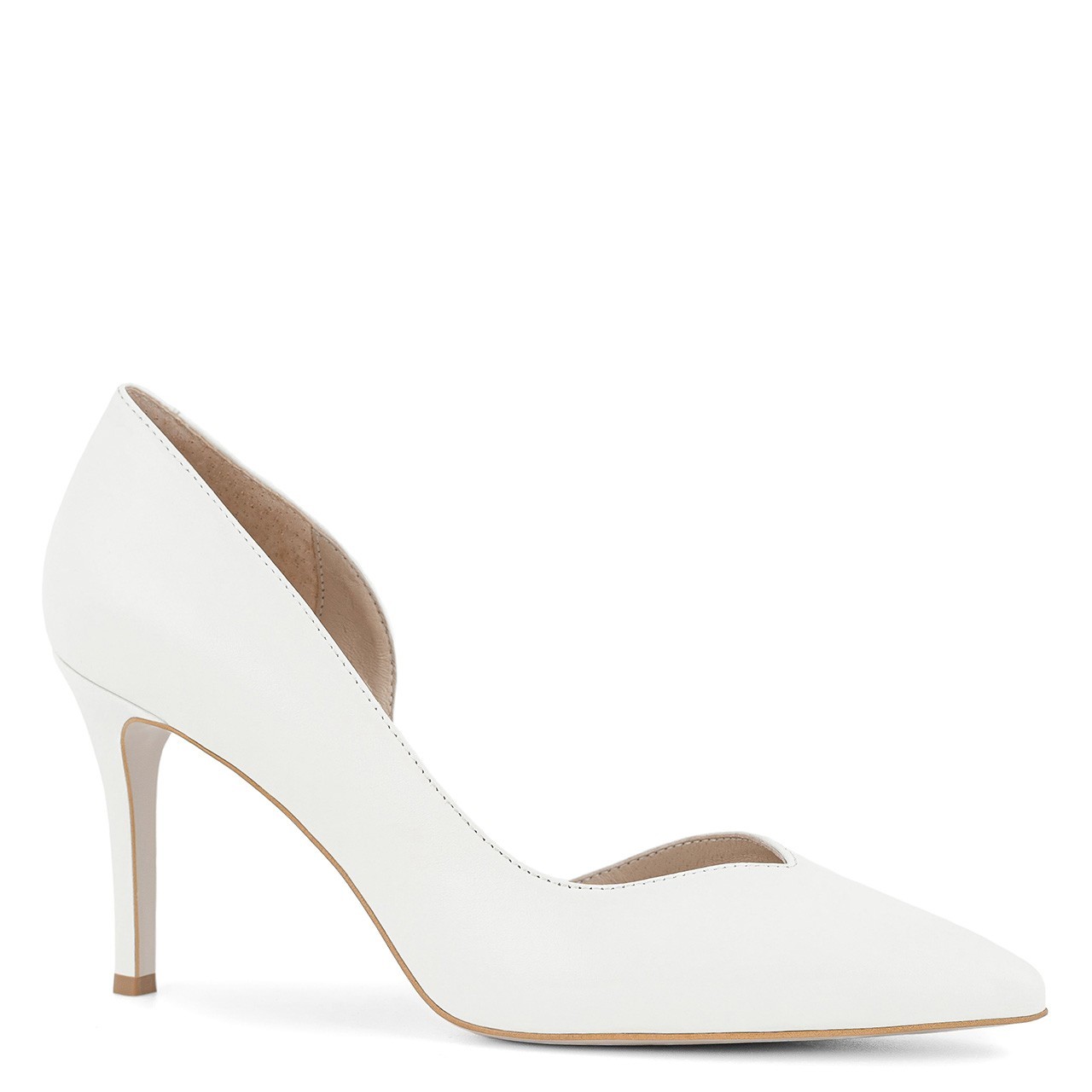 Białe ślubne czółenka na szpilce wykonane z naturalnej skóry