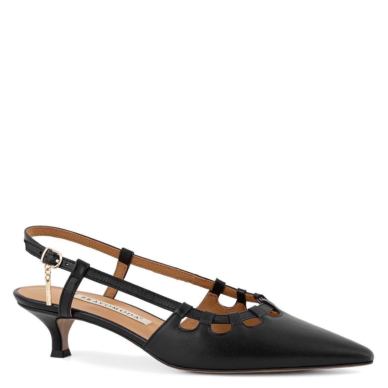 Czarne czółenka na niskim obcasie z efektownym przodem