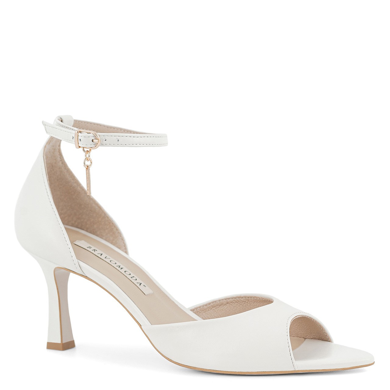 Skórzane sandałki ślubne z paseczkami wokół kostki