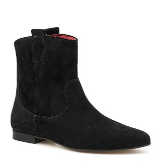 Black ankle boots with a flat sole made of genuine velour leather