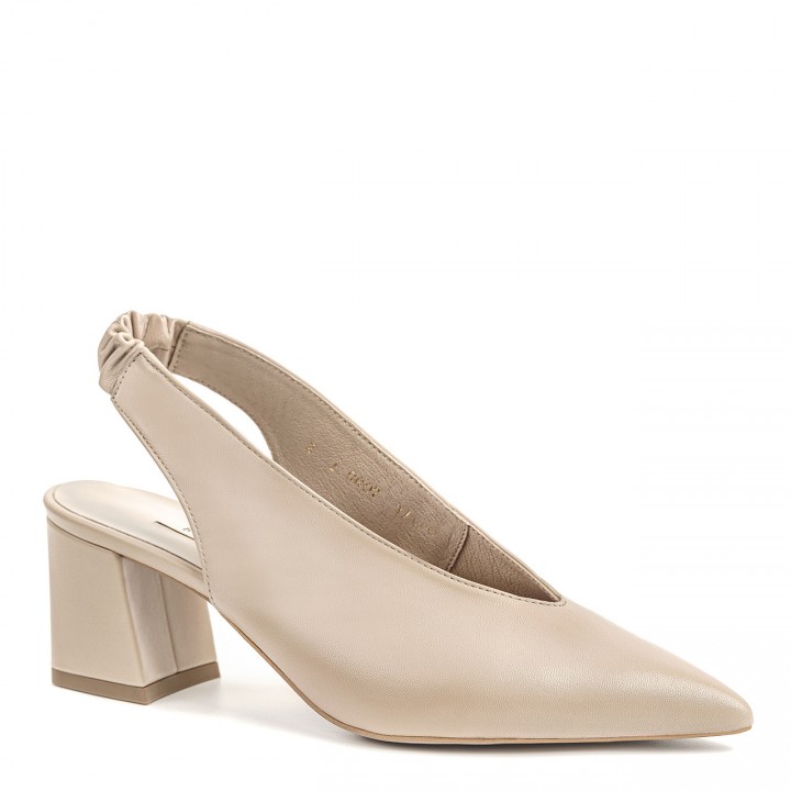 Light beige women's pumps with an open heel and a pointed toe