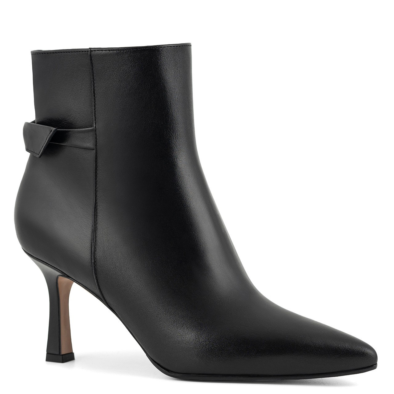 Elegant black pointed-toe ankle boots made of natural grain leather