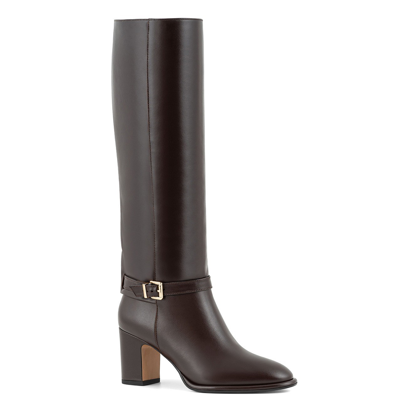 Brown high-heel boots made of natural grain leather