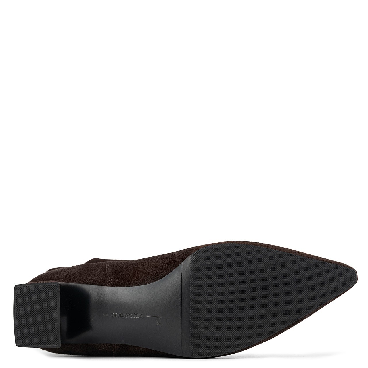 Brown low-heeled ankle boots with pointed toes