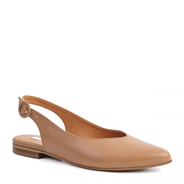 Toffee-colored open-back ballet flats