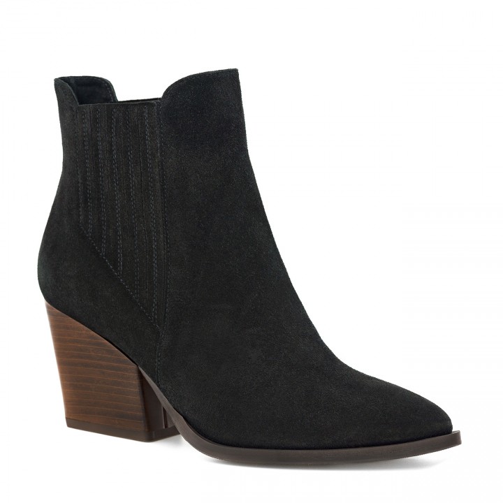 Black high-heeled ankle boots made of natural velour leather with elastic on the sides