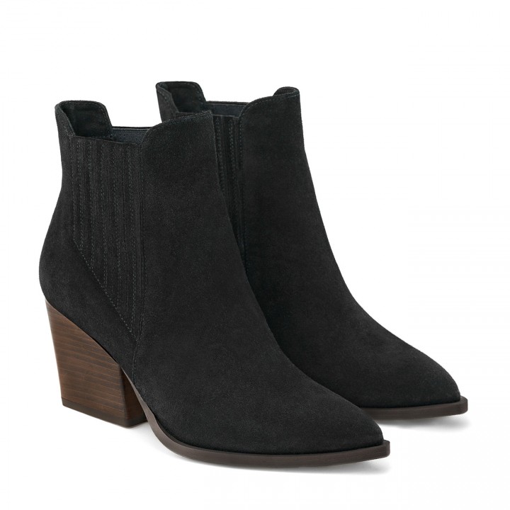 Black high-heeled ankle boots made of natural velour leather