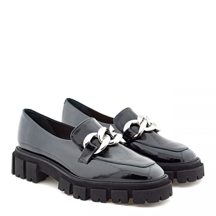 Leather black moccasins with decoration