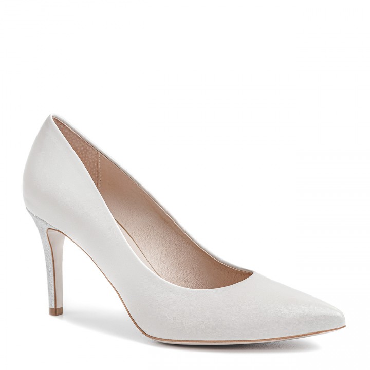 Wedding high heels in white with a silver heel