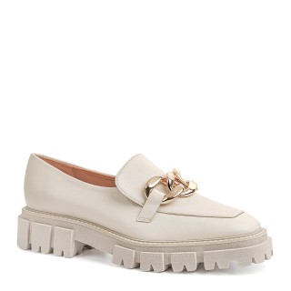 Stylish cream moccasins with a thick sole