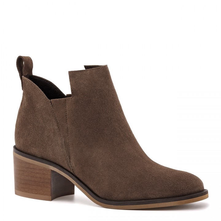 Brown ankle boots made of natural velour leather with cutouts
