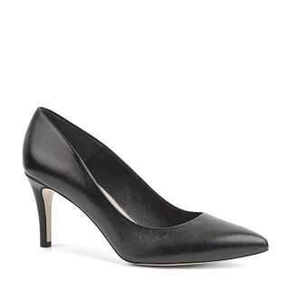 Black high-heeled pumps made from genuine grain leather