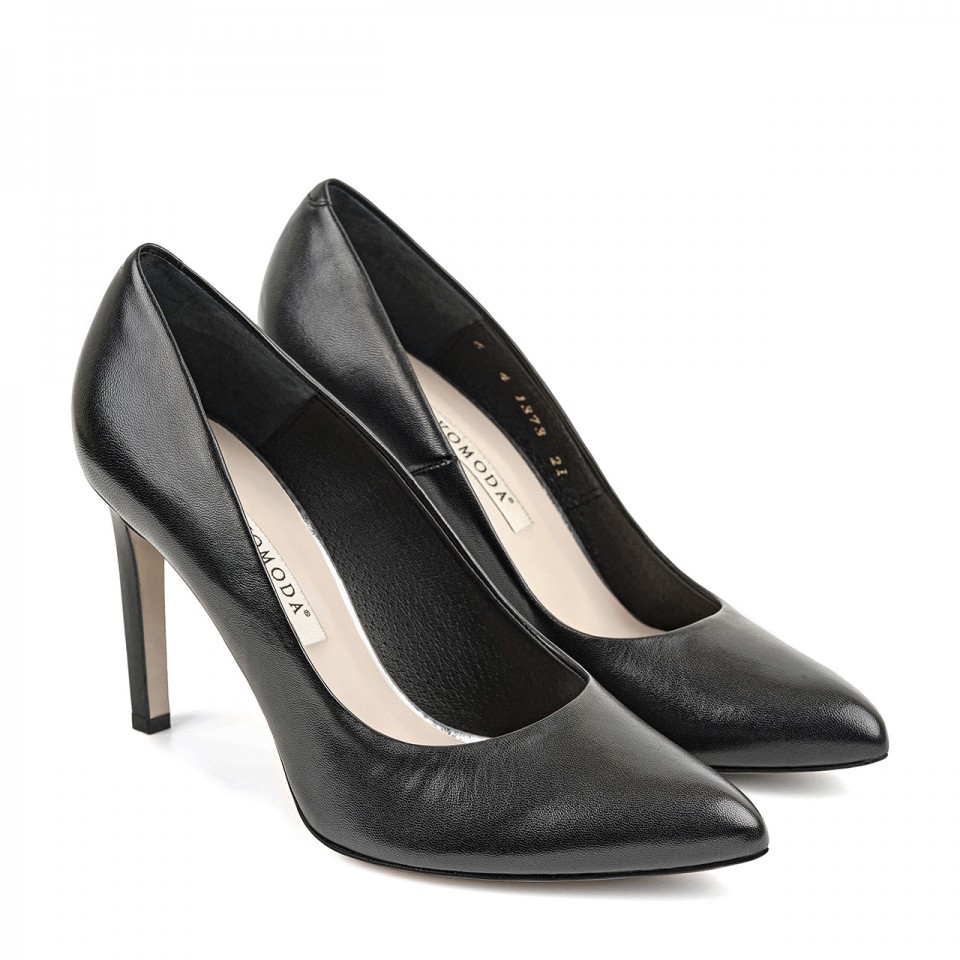 Black leather high heels