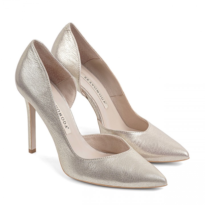 High-heeled stilettos in golden leather