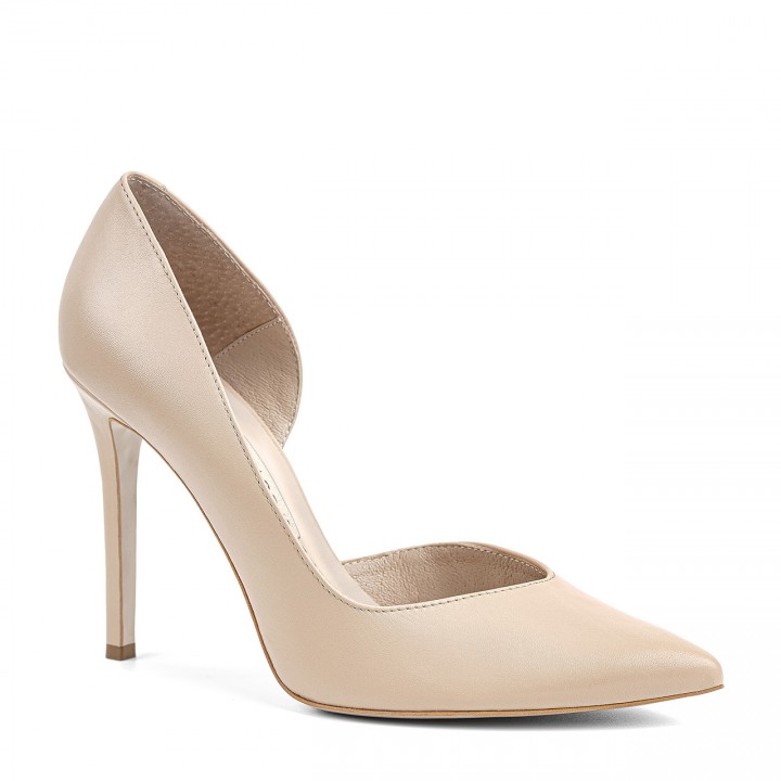 Beige high heels made of natural leather