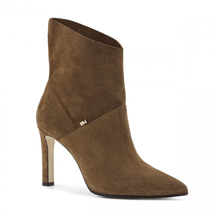 Classic brown stiletto ankle boots made from genuine velour leather