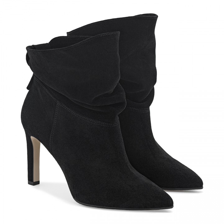 Black velour ankle boots on a high stiletto heel