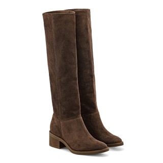 Brown over-the-knee boots made from natural velour leather