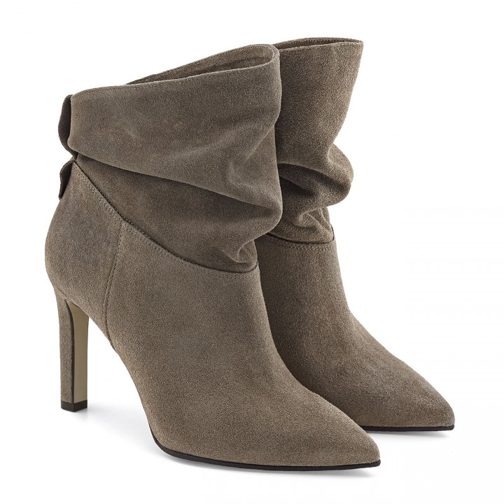 Grey ankle boots made from natural velour leather
