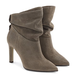 Grey ankle boots made from natural velour leather on a stiletto heel