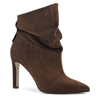 Brown velour ankle boots with a loose shaft on a stiletto heel