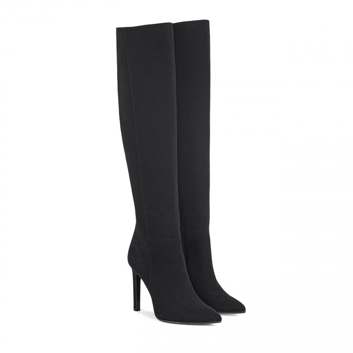Suede knee-high boots with a high heel