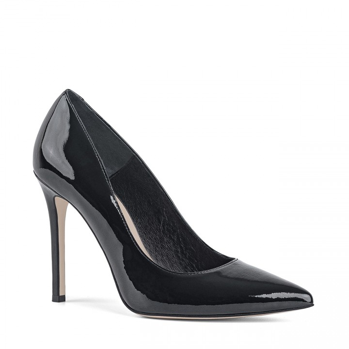 Elegant black high-heeled pumps made from genuine patent leather