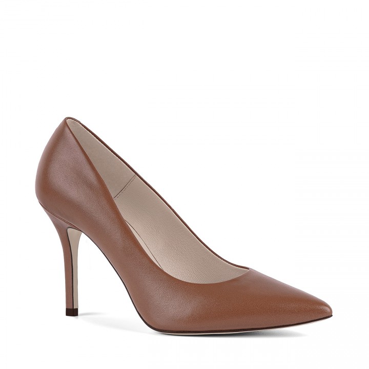 Classic brown stilettos made from genuine grain leather