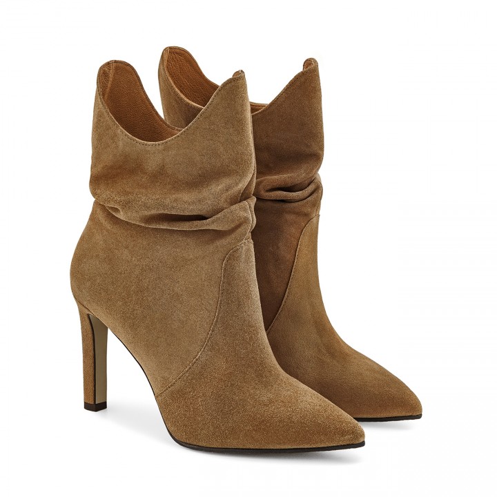 Beige high-heeled ankle boots