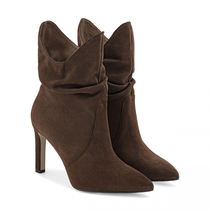 Brown high-heeled ankle boots