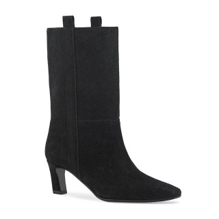 Black ankle boots with a low square heel and a square toe
