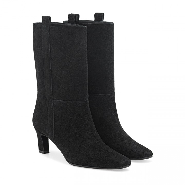 Classic black ankle boots with a low stiletto heel