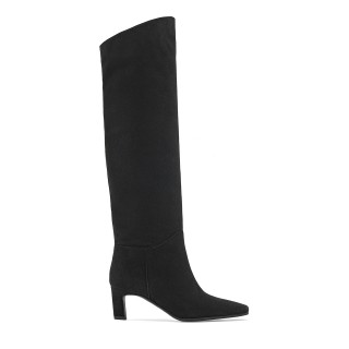 Black boots made of genuine suede leather with a square toe