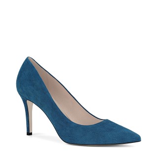 Classic blue high-heeled pumps made of natural suede leather