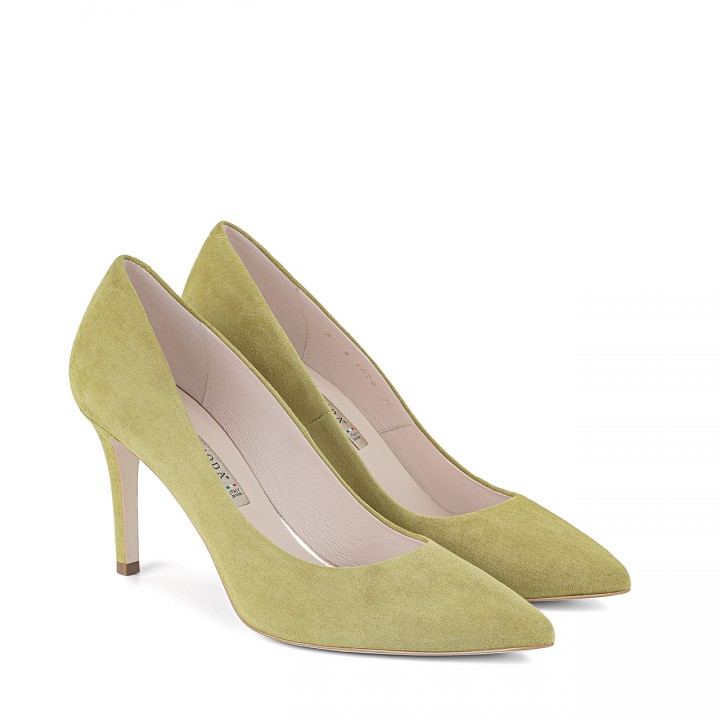 Lime green suede high heels