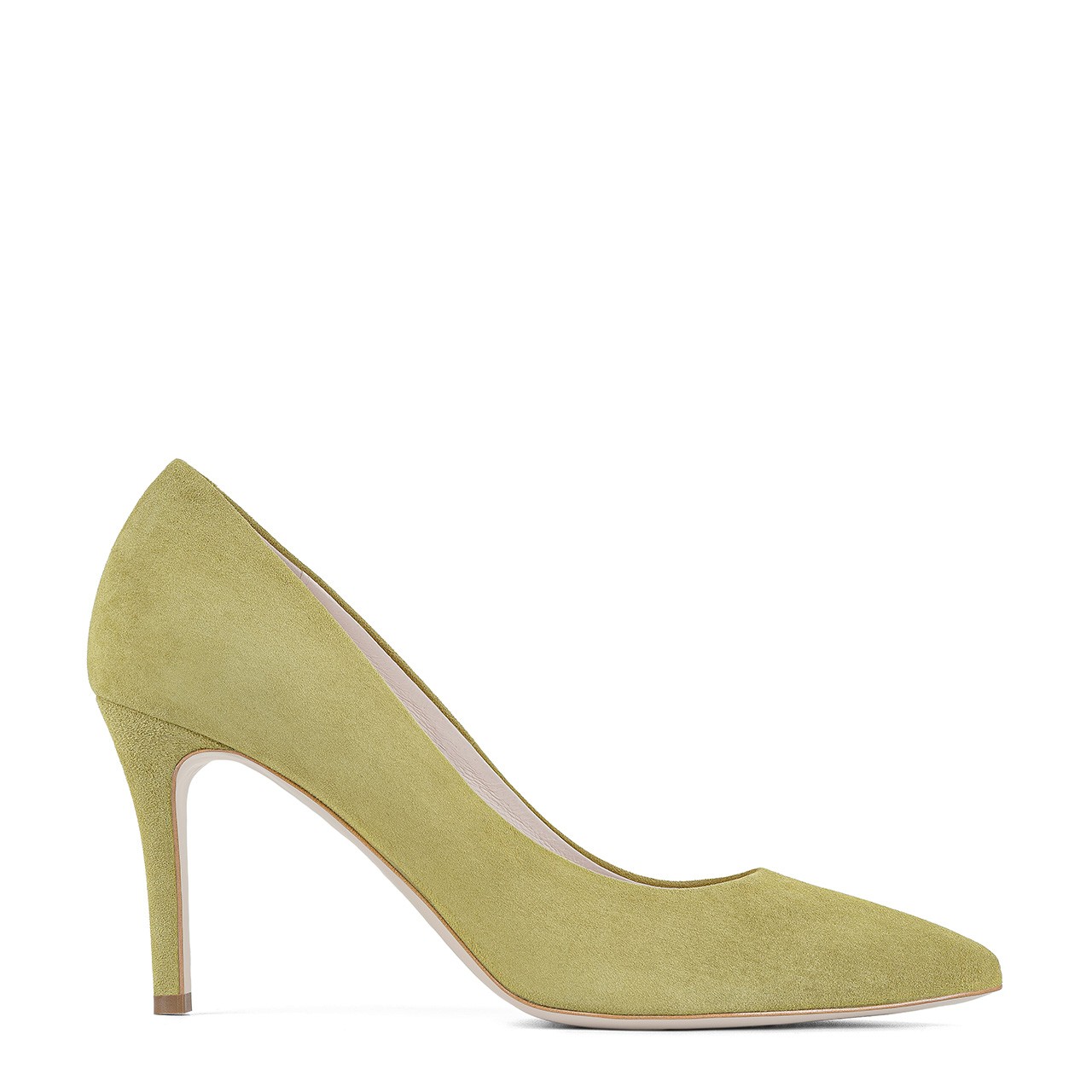 Classic suede high heels in green color with a stable heel - BRAVOMODA