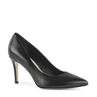 Black leather pumps with a stiletto heel made from genuine leather