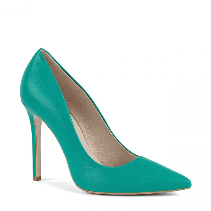 Turquoise high heels made of genuine grain leather with a high heel