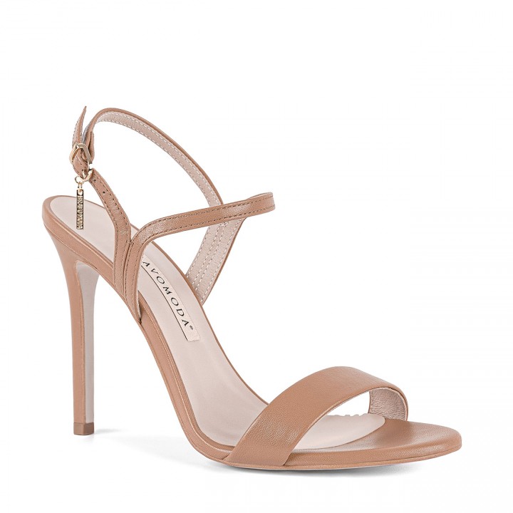 Toffee-colored high-heeled sandals