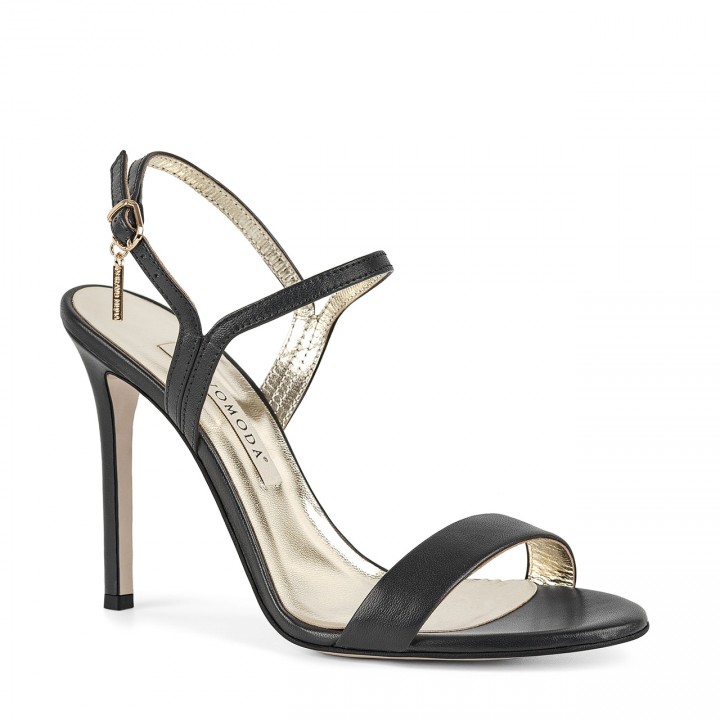 Sensual black leather high stiletto heel sandals