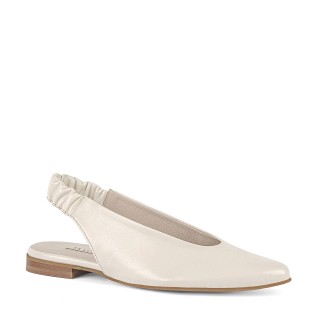 Open-back ballerina flats made from genuine grain leather in cream color