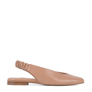 Brown open-back ballet flats with a flat sole, made from genuine leather