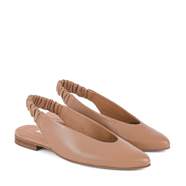 Open-back ballet flats in toffee color made from genuine grain leather