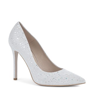 Exquisitely embellished leather high-heeled pumps