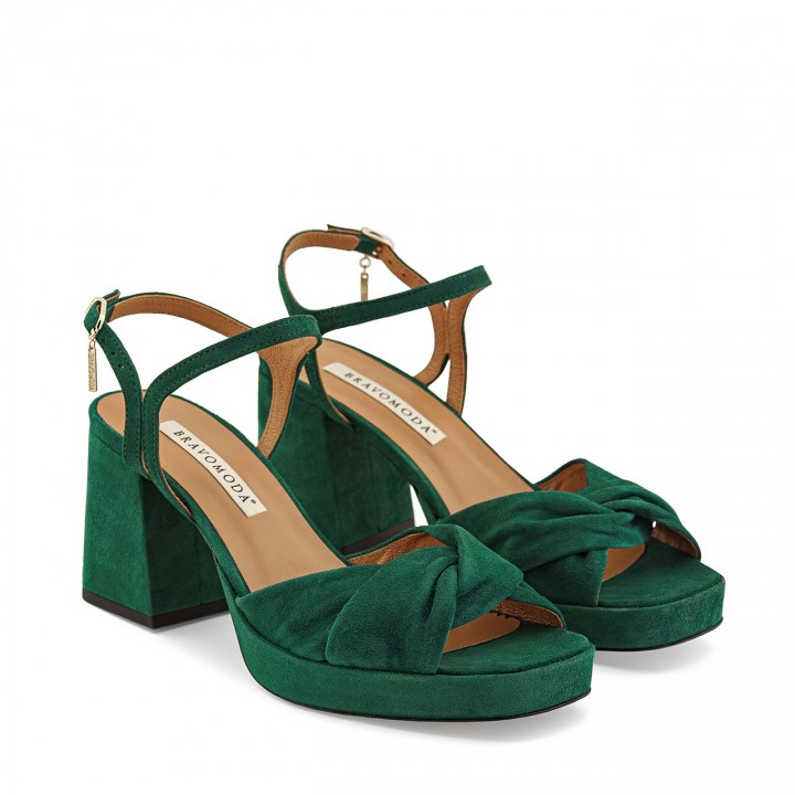Dark green sandals made from genuine suede leather