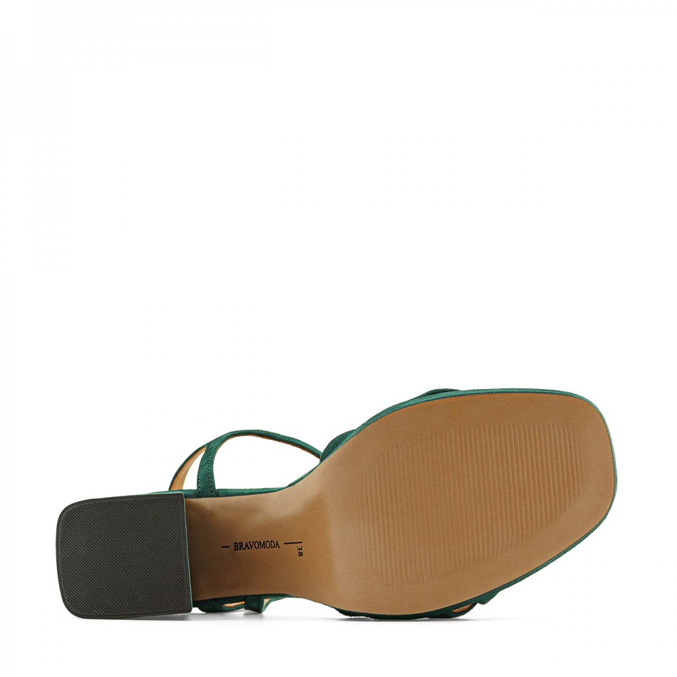 Women's suede platform sandals with square toes and an open back