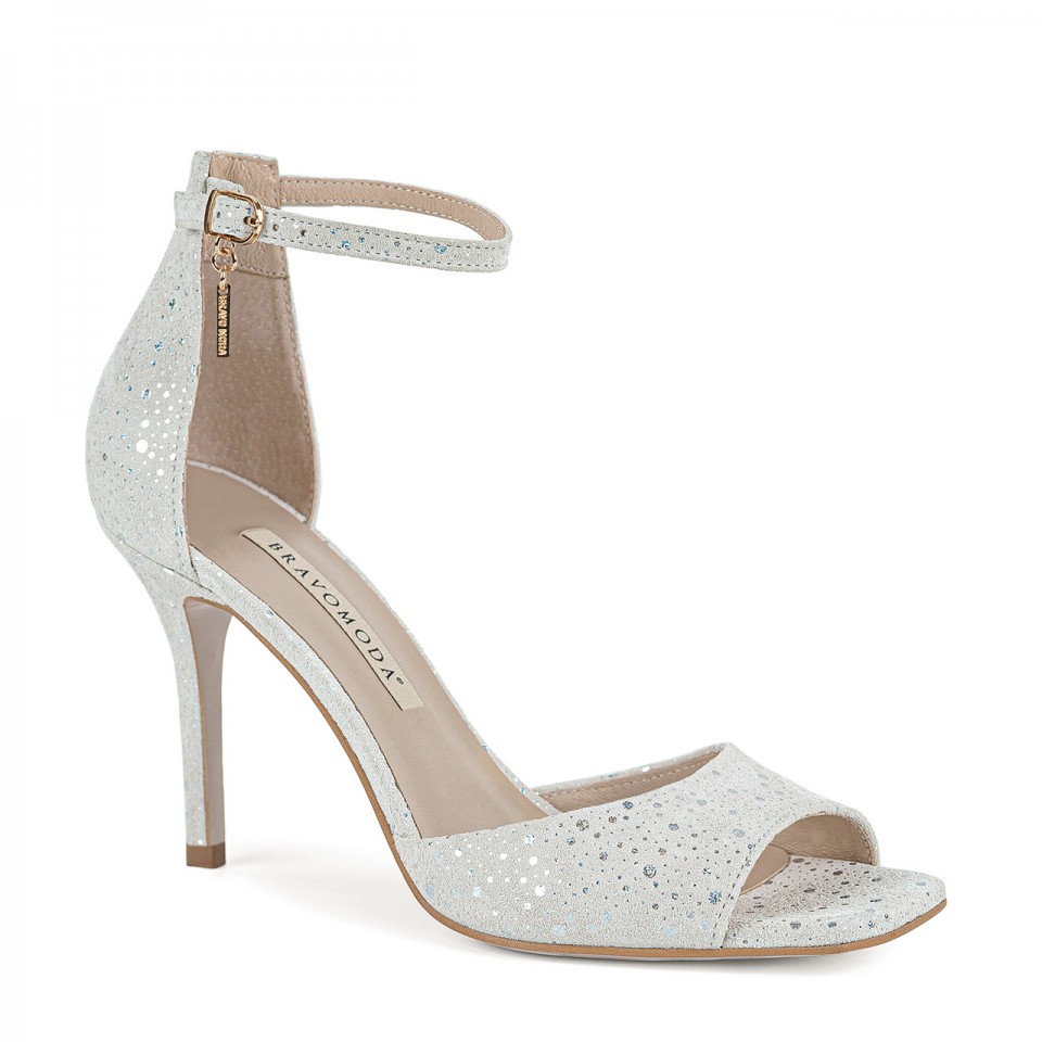Suede sandals with thin stiletto heels and square toes