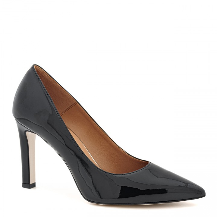 Black patent leather high heels