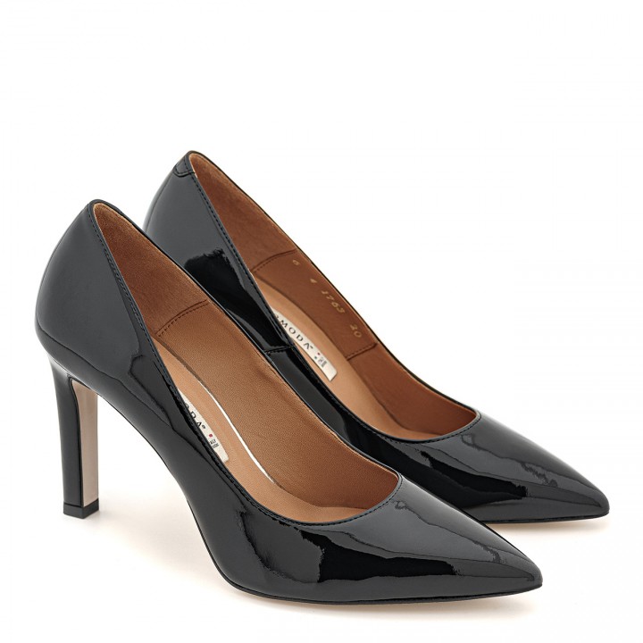 Black high heels made of natural patent leather