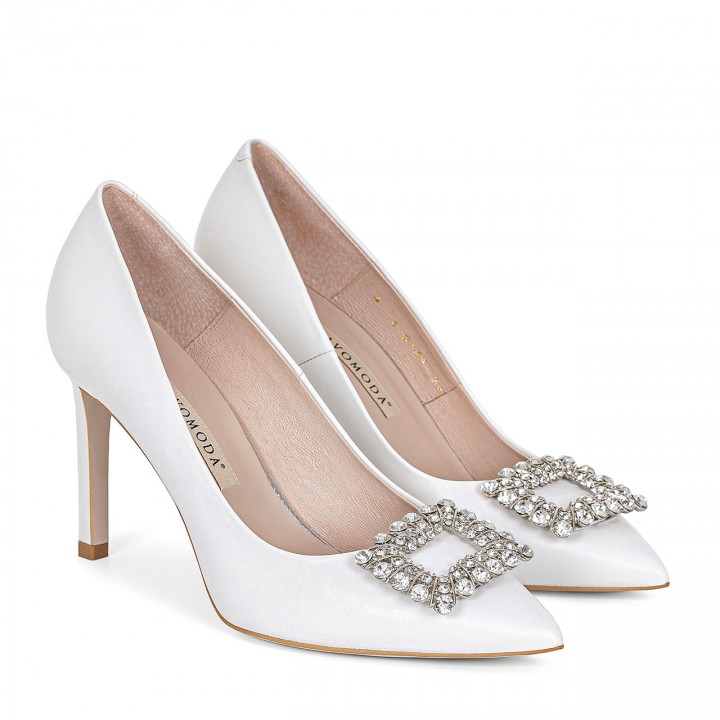 White bridal stiletto pumps